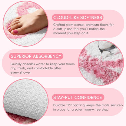 Pink Bow Bathroom Rug Set, 2-Piece Bow Bath Mat and U-Shaped Toilet Rug