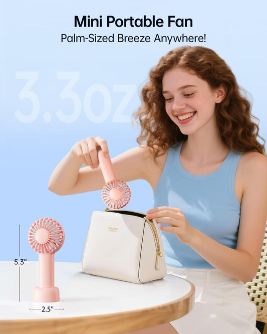 Mini Portable Fan - Rechargeable Handheld Fan, 3 Speeds Personal Small Hand Gifts for Travel Essentials, Lash, Makeup, Eyelash, Kids, Girls, Women - USB, Cute Design Pink