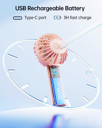Mini Portable Fan - Rechargeable Handheld Fan, 3 Speeds Personal Small Hand Gifts for Travel Essentials, Lash, Makeup, Eyelash, Kids, Girls, Women - USB, Cute Design Pink