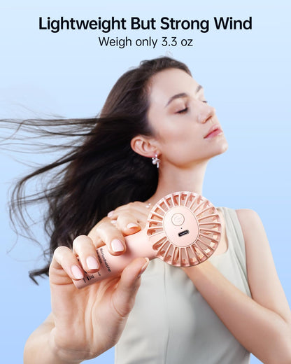 Mini Portable Fan - Rechargeable Handheld Fan, 3 Speeds Personal Small Hand Gifts for Travel Essentials, Lash, Makeup, Eyelash, Kids, Girls, Women - USB, Cute Design Pink