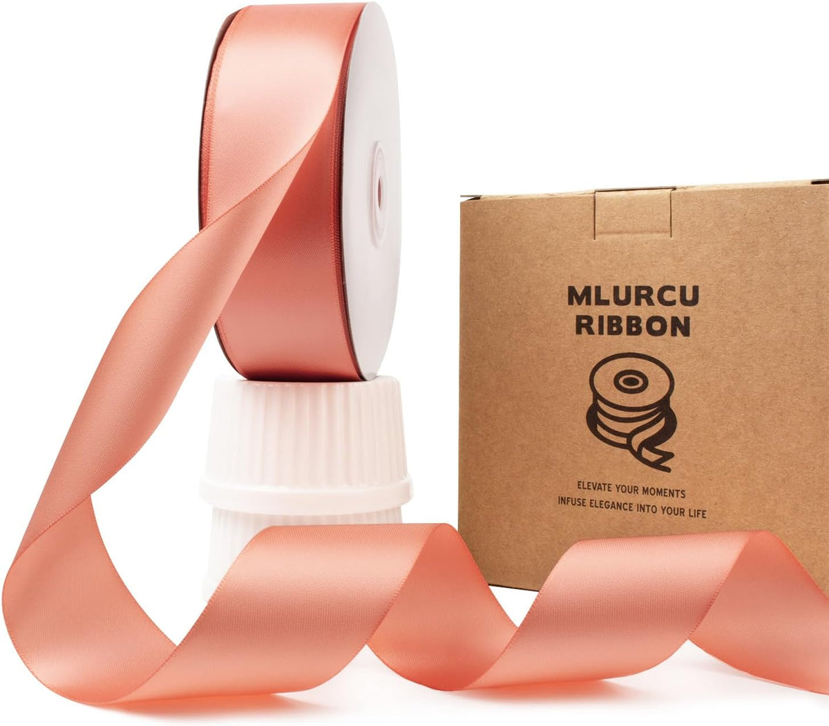 Peach Satin Ribbon - 1.5 Inch, 50 Yds Double Faced, Polyester Silk for Gift Wrapping, Flower Bouquets, Wedding Invitations, Hair Bows & Crafts