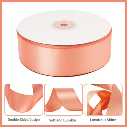 Peach Satin Ribbon - 1.5 Inch, 50 Yds Double Faced, Polyester Silk for Gift Wrapping, Flower Bouquets, Wedding Invitations, Hair Bows & Crafts