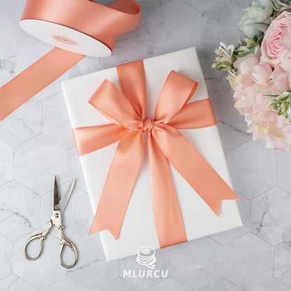 Peach Satin Ribbon - 1.5 Inch, 50 Yds Double Faced, Polyester Silk for Gift Wrapping, Flower Bouquets, Wedding Invitations, Hair Bows & Crafts