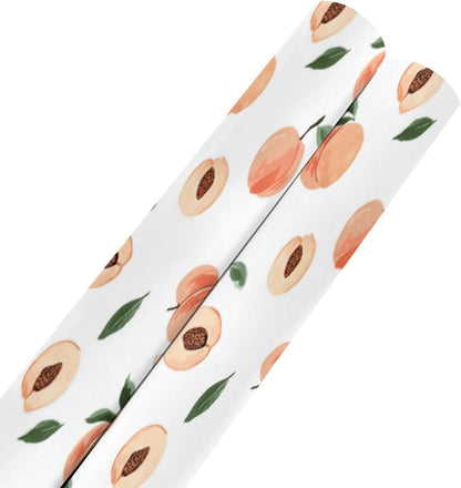2 Rolls Birthday Wrapping Paper Roll - Cute Peaches Pattern Design Gift Wrap Perfect for Weddings, Brides, Holidays, Baby Showers - 58 x 22.8 inches