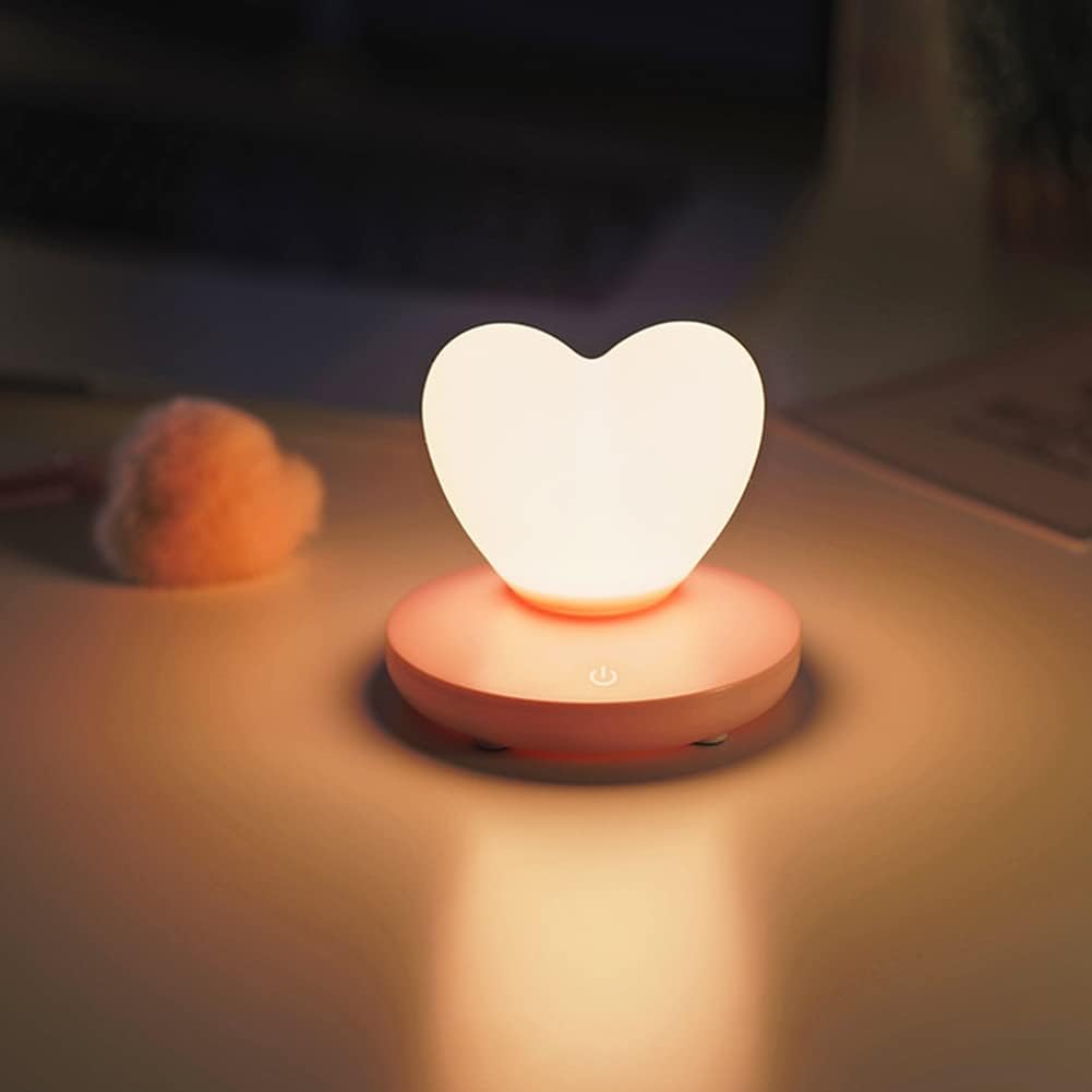 Heart Shaped Night Light, Cute Lamp, USB Rechargeable Bedside Lamp, 3 Gear Touch, Portable Love Heart Silicone Lights, Gift for Christmas Valentine's Day Anniversary Wedding