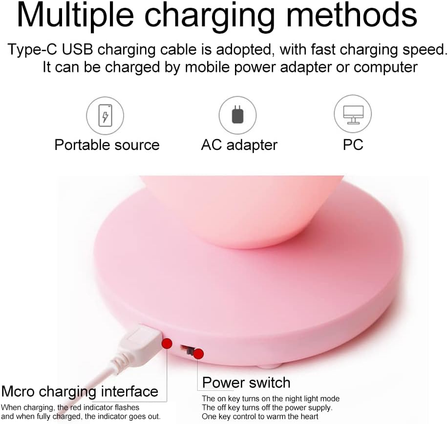 Heart Shaped Night Light, Cute Lamp, USB Rechargeable Bedside Lamp, 3 Gear Touch, Portable Love Heart Silicone Lights, Gift for Christmas Valentine's Day Anniversary Wedding
