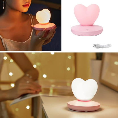 Heart Shaped Night Light, Cute Lamp, USB Rechargeable Bedside Lamp, 3 Gear Touch, Portable Love Heart Silicone Lights, Gift for Christmas Valentine's Day Anniversary Wedding