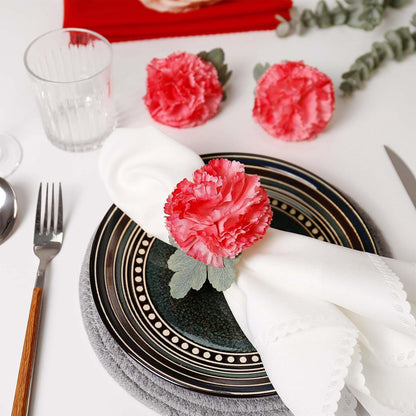 Pink Flower Napkin Rings Set of 6, Faux Carnation Napkin Ring Serviette Buckles for Mother's Day, Valentines Day, Family Party, Table Decor, Dinner Setting (Pink Carnation)