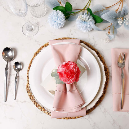 Pink Flower Napkin Rings Set of 6, Faux Carnation Napkin Ring Serviette Buckles for Mother's Day, Valentines Day, Family Party, Table Decor, Dinner Setting (Pink Carnation)