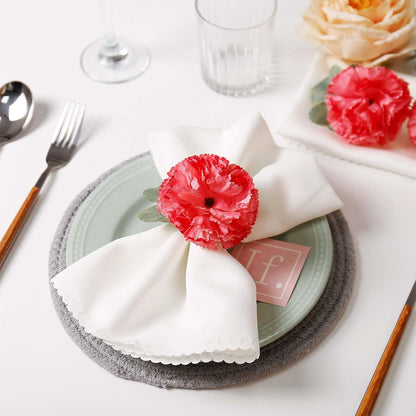 Pink Flower Napkin Rings Set of 6, Faux Carnation Napkin Ring Serviette Buckles for Mother's Day, Valentines Day, Family Party, Table Decor, Dinner Setting (Pink Carnation)
