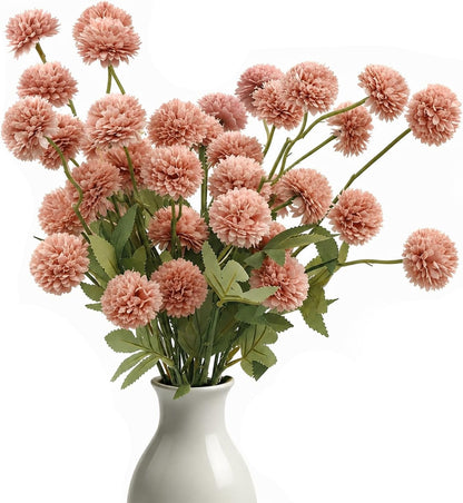 8pcs Blush Pink Mini Faux Silk Pompon Mums Artificial Flowers for Vase