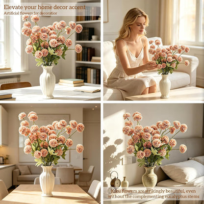 8pcs Blush Pink Mini Faux Silk Pompon Mums Artificial Flowers for Vase