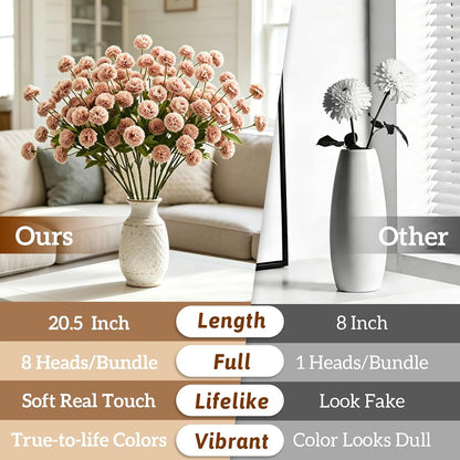 8pcs Blush Pink Mini Faux Silk Pompon Mums Artificial Flowers for Vase
