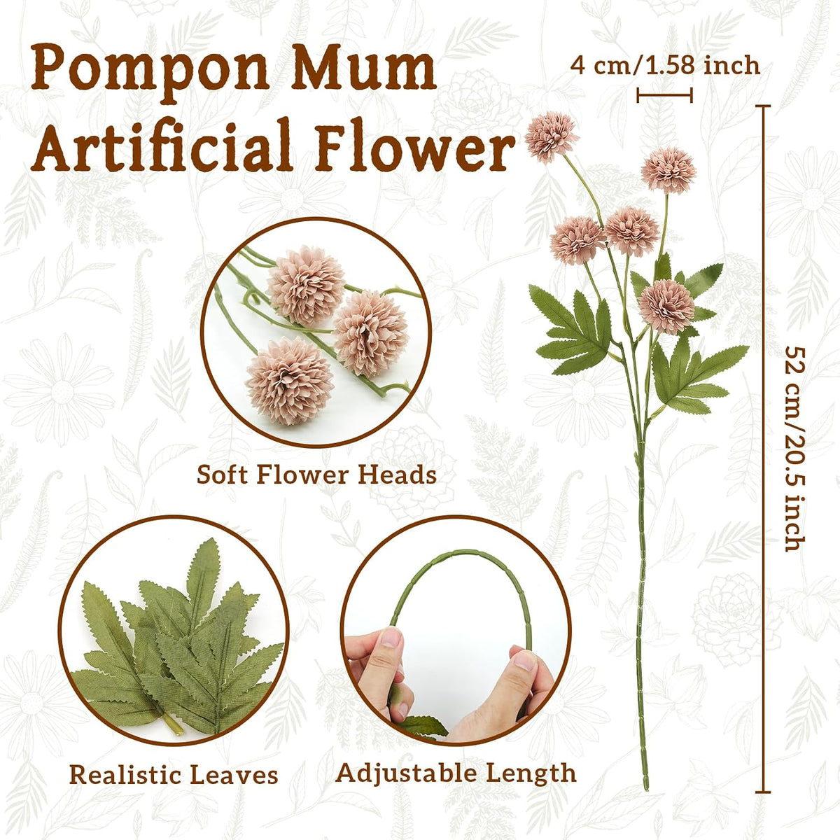 8pcs Blush Pink Mini Faux Silk Pompon Mums Artificial Flowers for Vase
