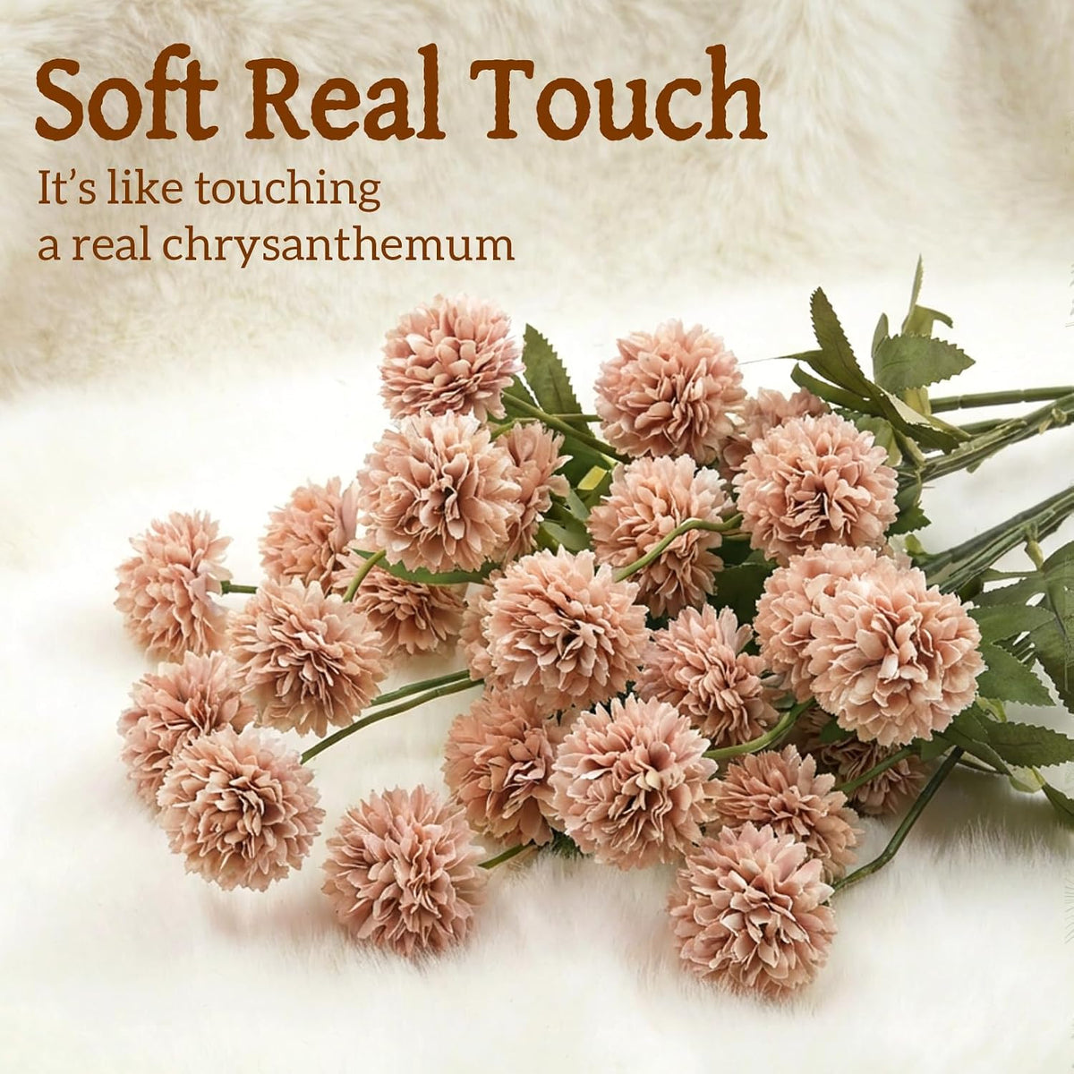 8pcs Blush Pink Mini Faux Silk Pompon Mums Artificial Flowers for Vase