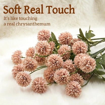 8pcs Blush Pink Mini Faux Silk Pompon Mums Artificial Flowers for Vase