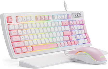 Gaming Keyboard and Mouse, Quiet Membrane with RGB Backlit - Pink