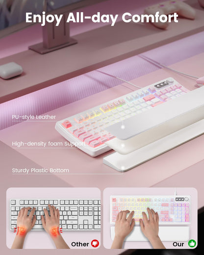 Gaming Keyboard and Mouse, Quiet Membrane with RGB Backlit - Pink