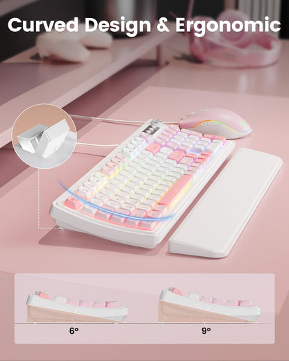 Gaming Keyboard and Mouse, Quiet Membrane with RGB Backlit - Pink