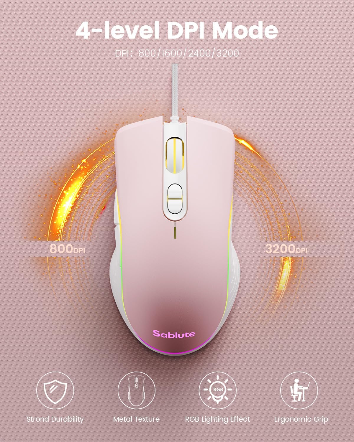 Gaming Keyboard and Mouse, Quiet Membrane with RGB Backlit - Pink