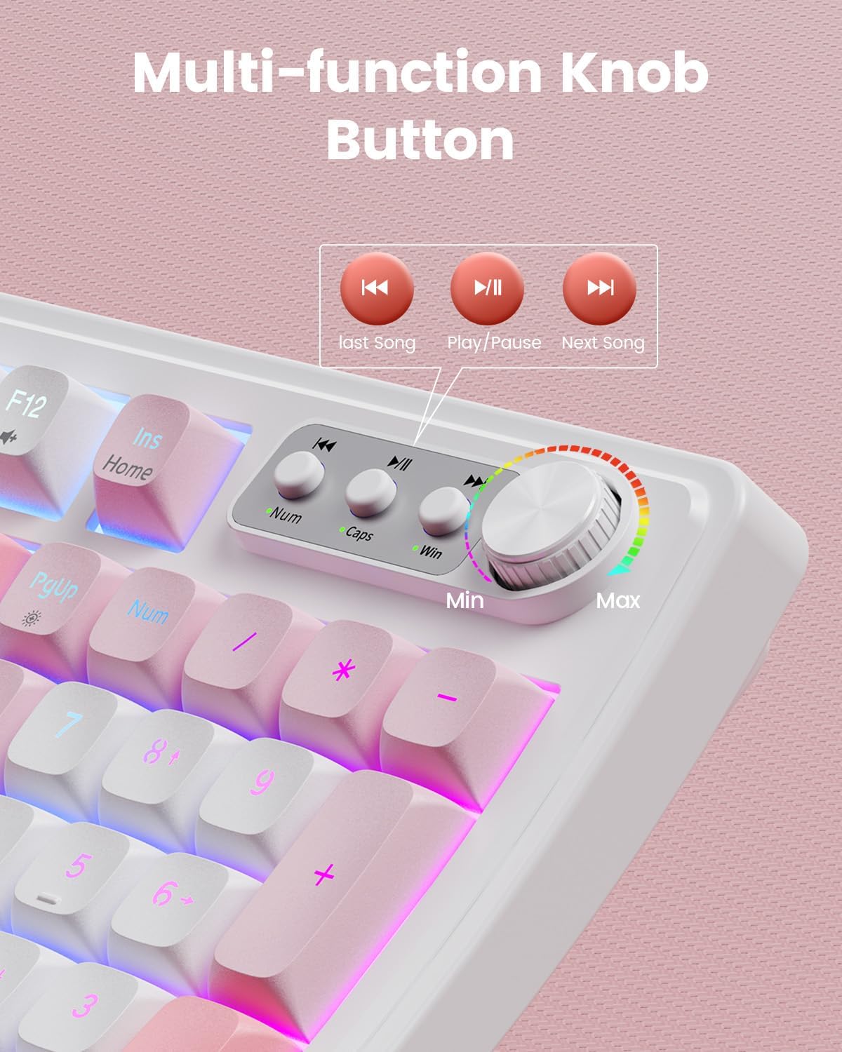 Gaming Keyboard and Mouse, Quiet Membrane with RGB Backlit - Pink