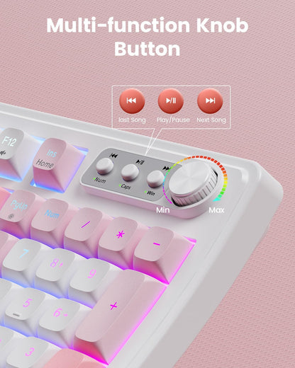 Gaming Keyboard and Mouse, Quiet Membrane with RGB Backlit - Pink