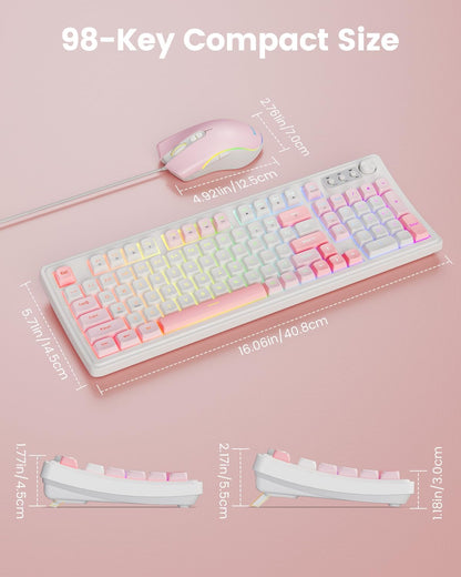 Gaming Keyboard and Mouse, Quiet Membrane with RGB Backlit - Pink