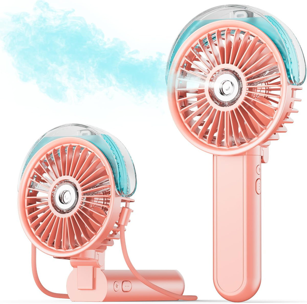 Portable Misting Fan - 180° Foldable Handheld Personal Fan with Mist Spray, 3 Speeds, 30ml Water Tank, USB Rechargeable for Travel, Outdoors, Makeup, Camping, Home, and Office Use