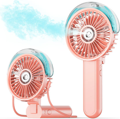 Portable Misting Fan - 180° Foldable Handheld Personal Fan with Mist Spray, 3 Speeds, 30ml Water Tank, USB Rechargeable for Travel, Outdoors, Makeup, Camping, Home, and Office Use