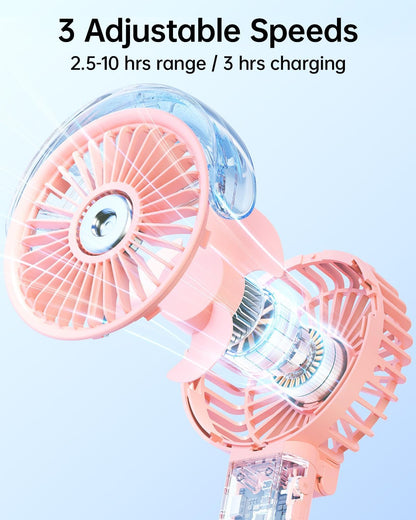 Portable Misting Fan - 180° Foldable Handheld Personal Fan with Mist Spray, 3 Speeds, 30ml Water Tank, USB Rechargeable for Travel, Outdoors, Makeup, Camping, Home, and Office Use
