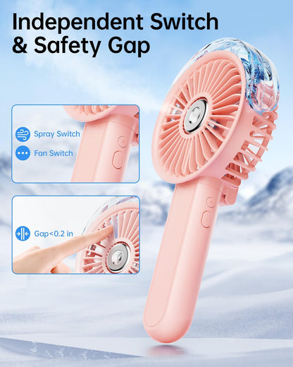 Portable Misting Fan - 180° Foldable Handheld Personal Fan with Mist Spray, 3 Speeds, 30ml Water Tank, USB Rechargeable for Travel, Outdoors, Makeup, Camping, Home, and Office Use