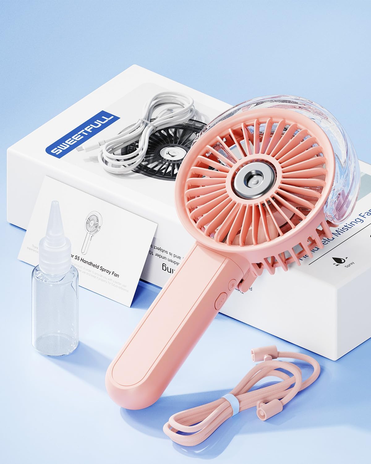 Portable Misting Fan - 180° Foldable Handheld Personal Fan with Mist Spray, 3 Speeds, 30ml Water Tank, USB Rechargeable for Travel, Outdoors, Makeup, Camping, Home, and Office Use