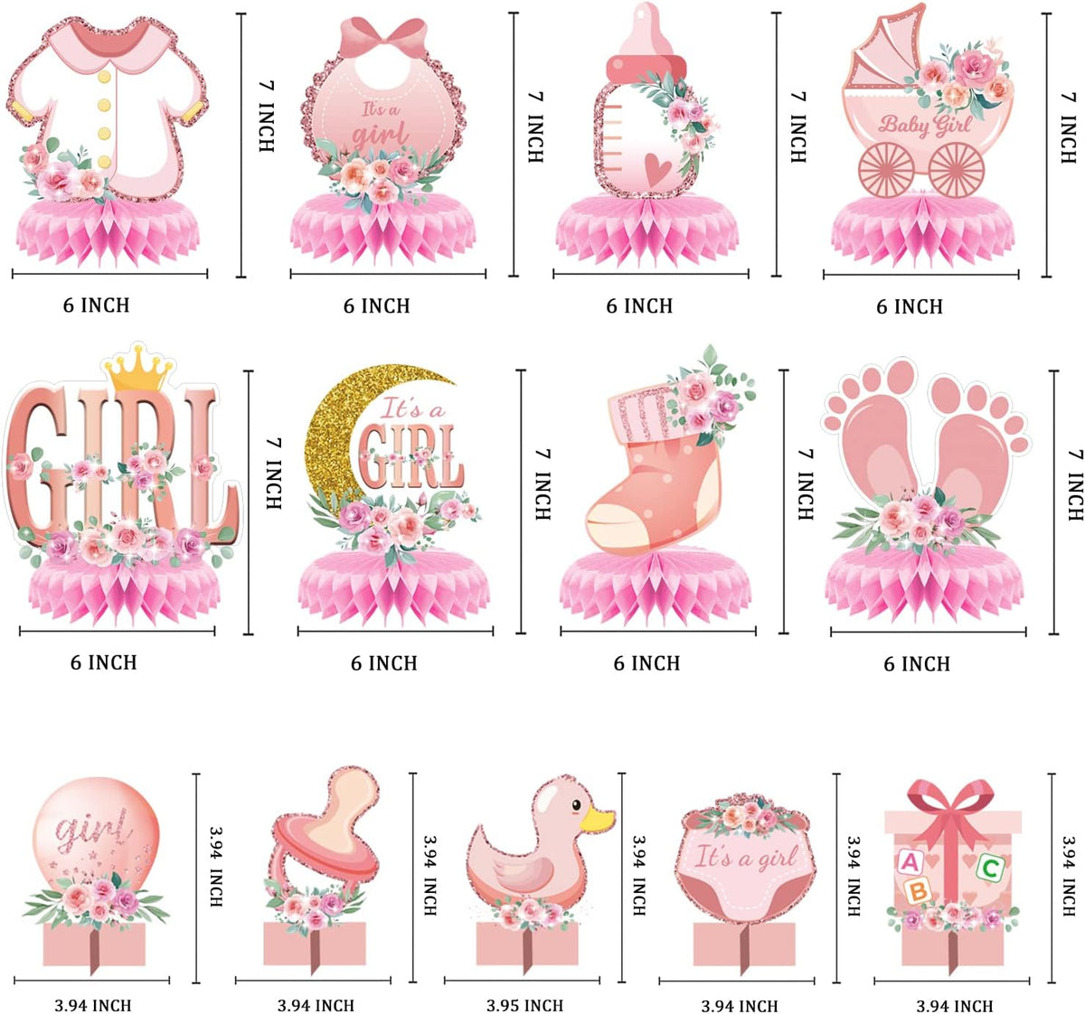 13 Pcs Pink Baby Shower Centerpiece for Girls - Honeycomb Decorations for Tables