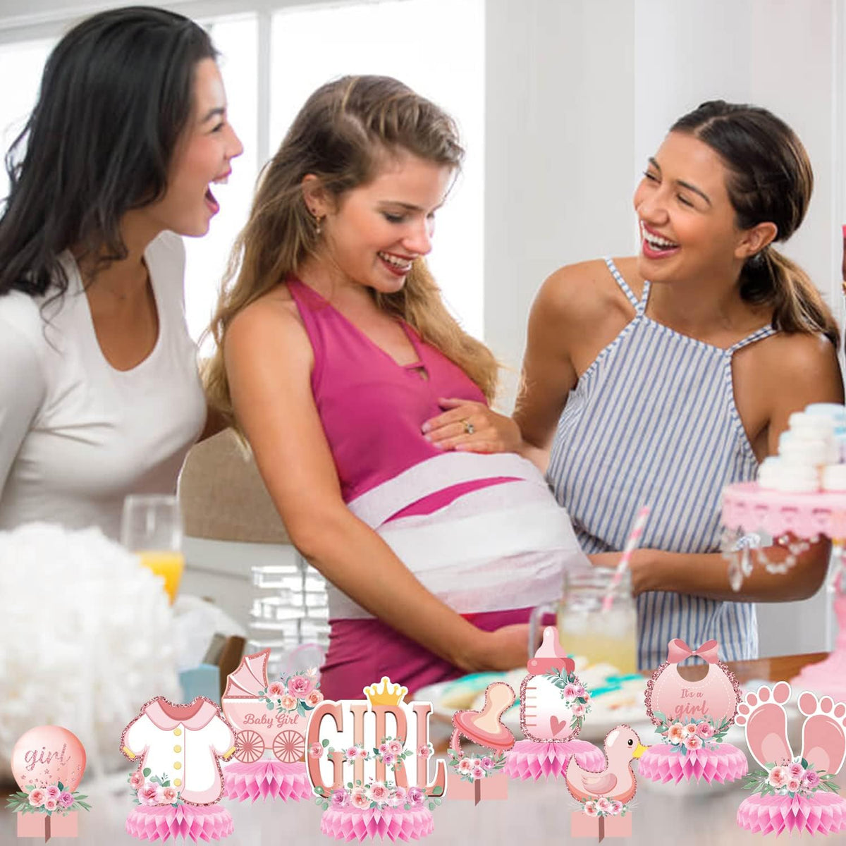 13 Pcs Pink Baby Shower Centerpiece for Girls - Honeycomb Decorations for Tables