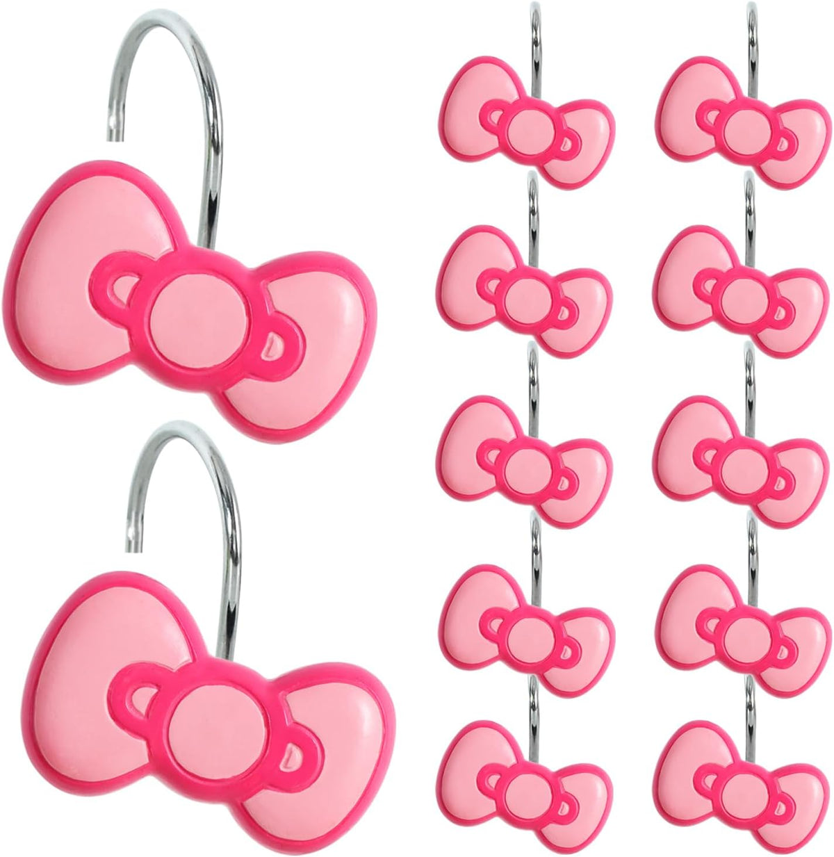 12-Piece Pink Bow Shower Curtain Hooks for Bathroom