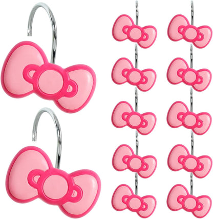 12-Piece Pink Bow Shower Curtain Hooks for Bathroom