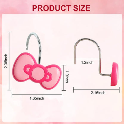 12-Piece Pink Bow Shower Curtain Hooks for Bathroom