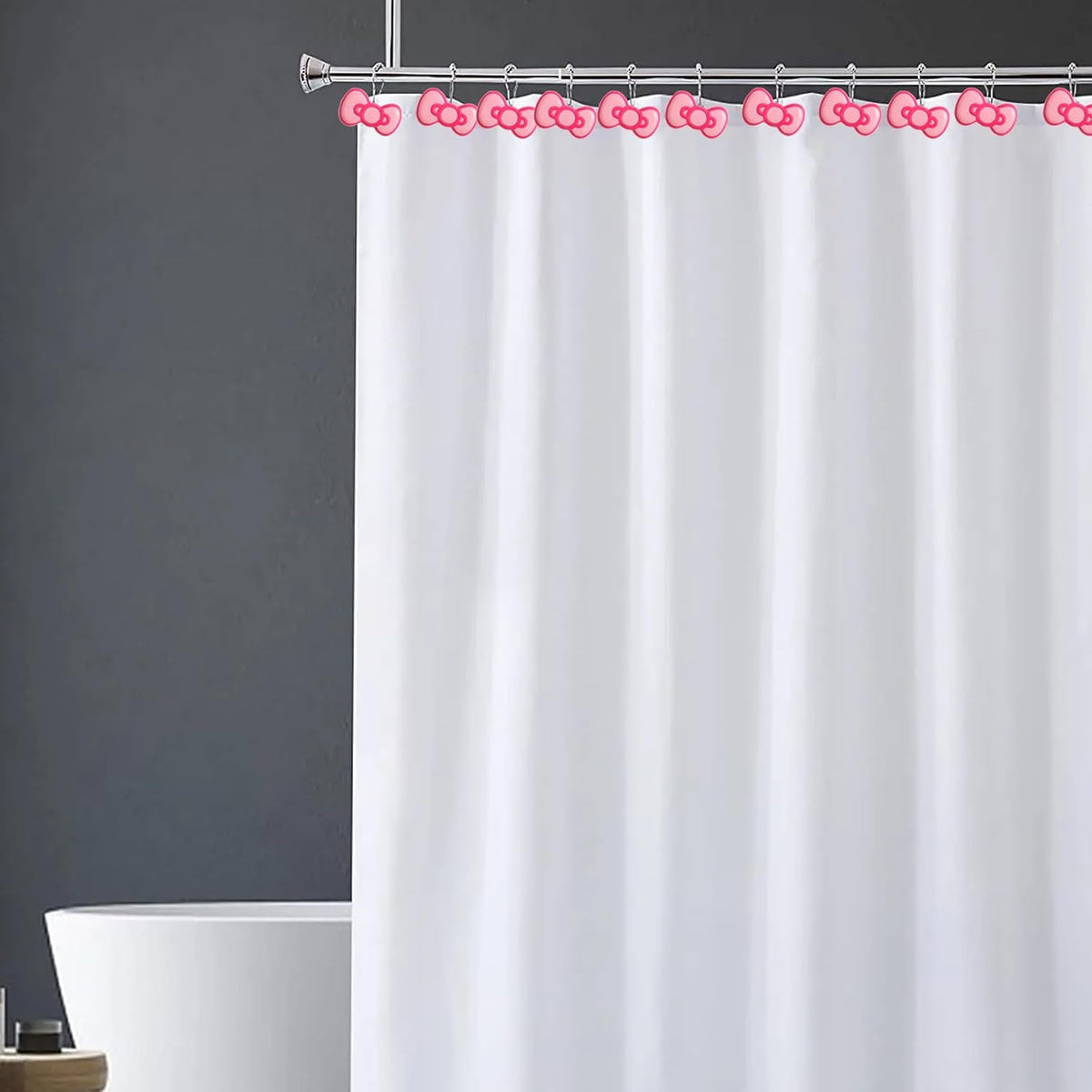 12-Piece Pink Bow Shower Curtain Hooks for Bathroom