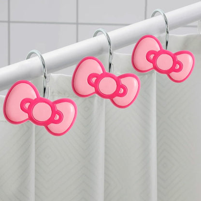 12-Piece Pink Bow Shower Curtain Hooks for Bathroom