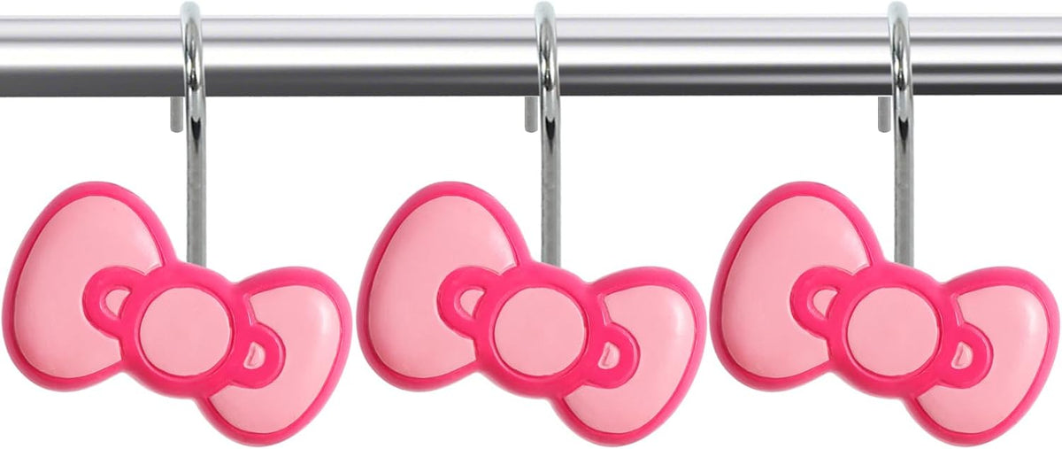 12-Piece Pink Bow Shower Curtain Hooks for Bathroom