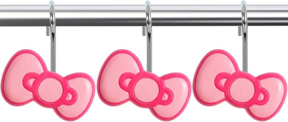 12-Piece Pink Bow Shower Curtain Hooks for Bathroom
