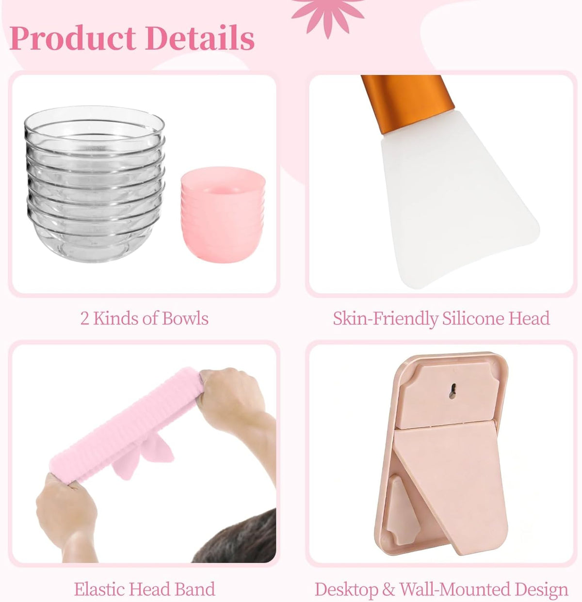 6 Sets Pink Spa Party Supplies for Women, Facial Mask Bowl with Brush Spatula Headband Towel and Folding Mirror, DIY Spa Kit for Sleepover Bridal Shower Slumber Party Favor
