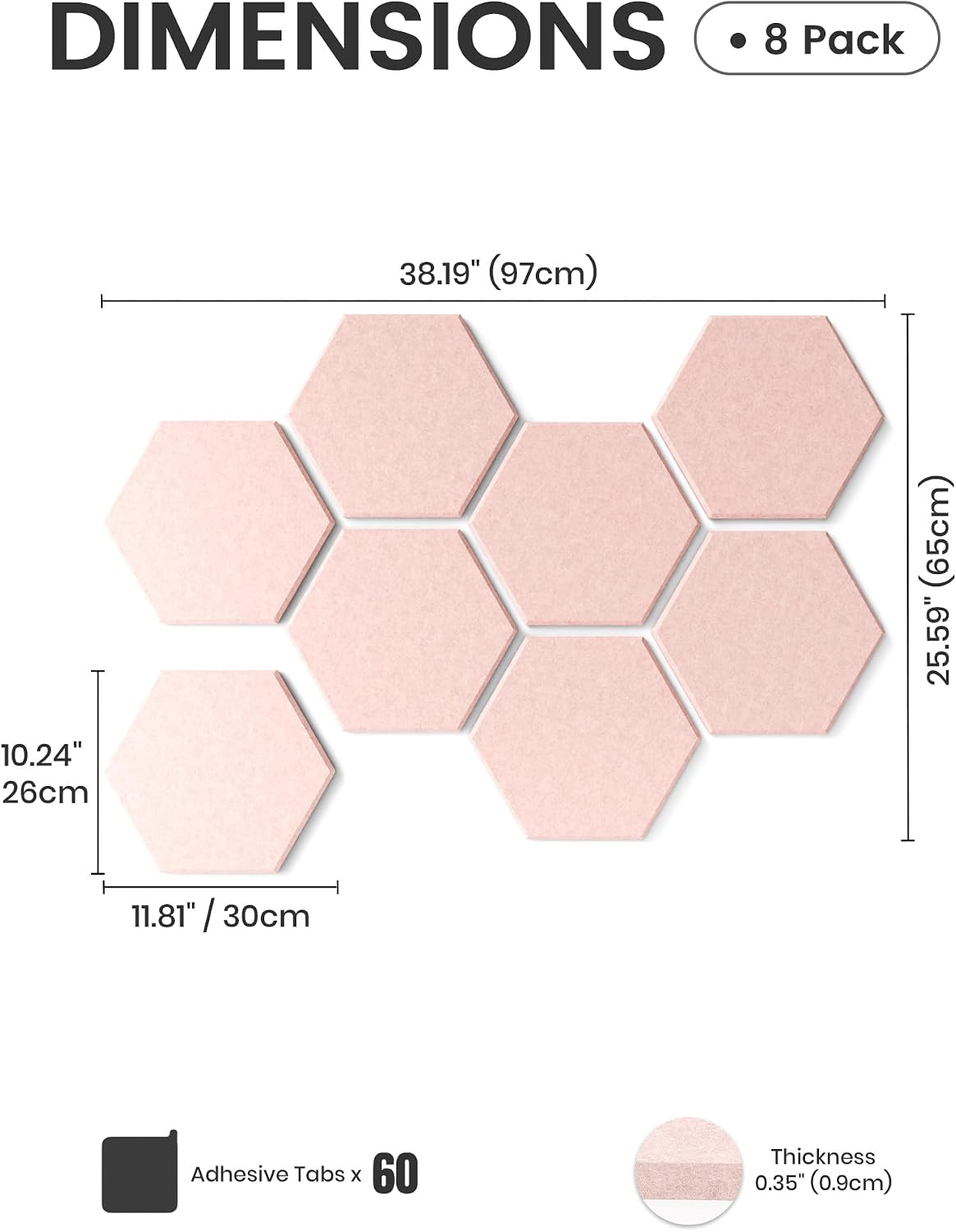 8-Pack Hexagon Felt Bulletin Board Tiles, Pink-1