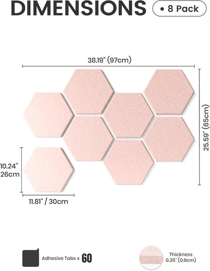 8-Pack Hexagon Felt Bulletin Board Tiles, Pink-1