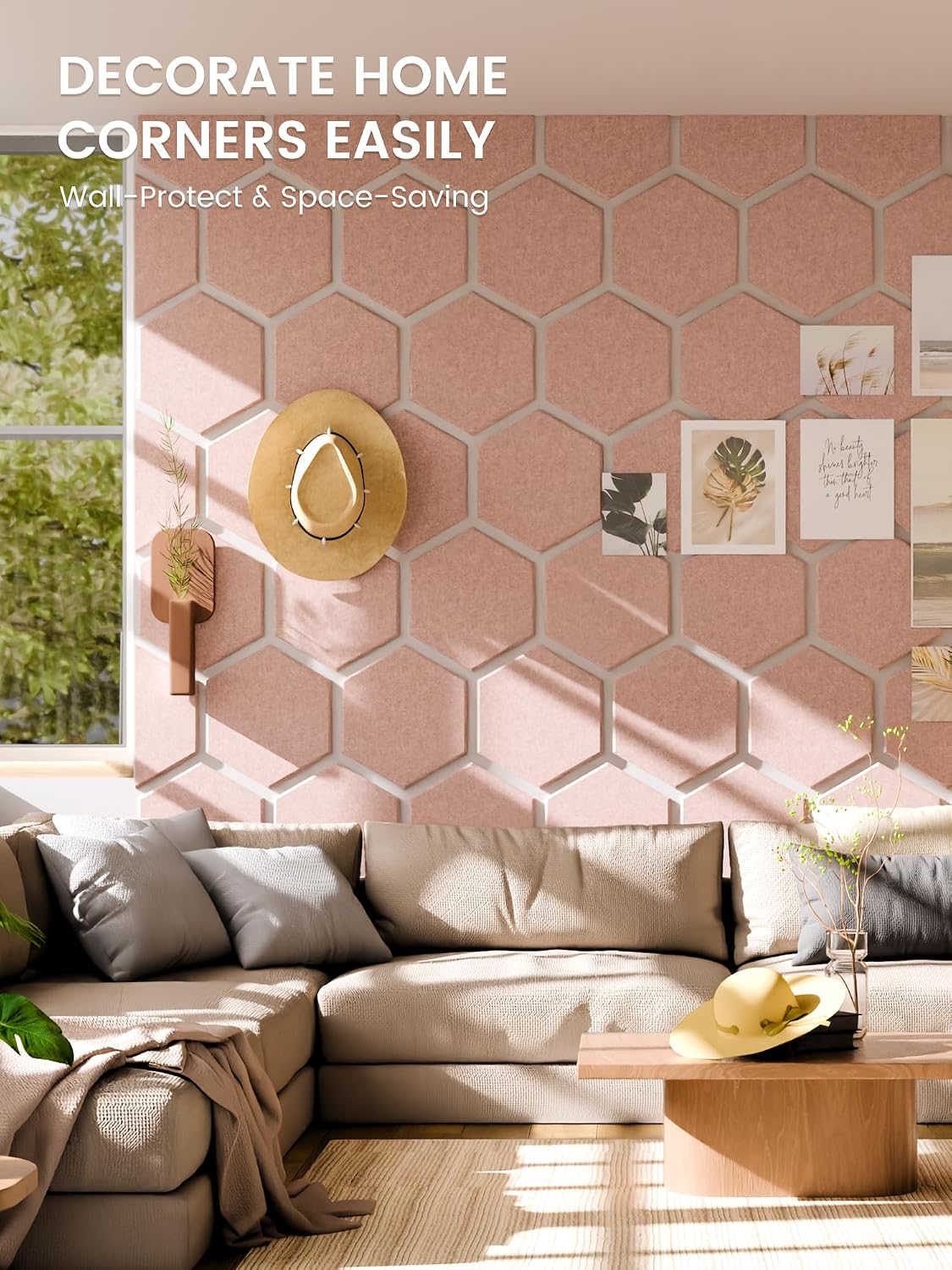 8-Pack Hexagon Felt Bulletin Board Tiles, Pink-1