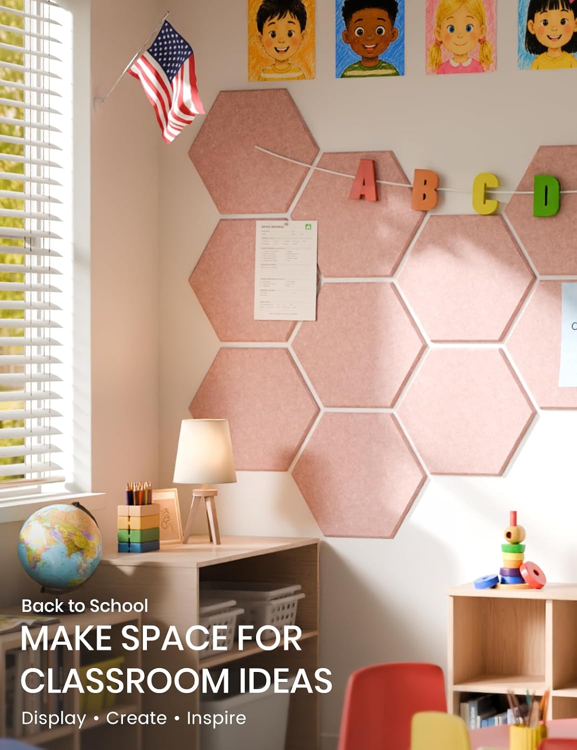 8-Pack Hexagon Felt Bulletin Board Tiles, Pink-1