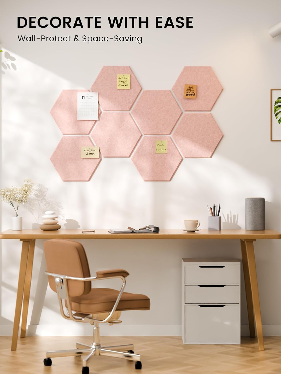 8-Pack Hexagon Felt Bulletin Board Tiles, Pink-1