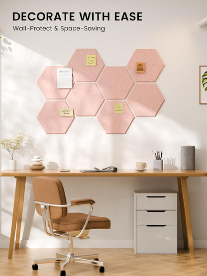 8-Pack Hexagon Felt Bulletin Board Tiles, Pink-1