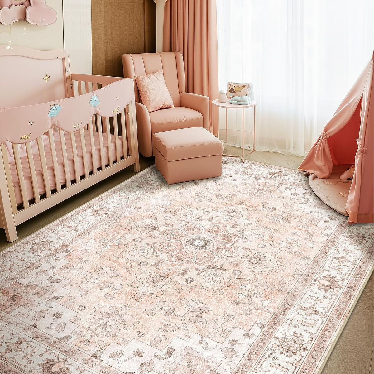 5x7 Washable Nursery Girls Low Pile Area Rug Pink