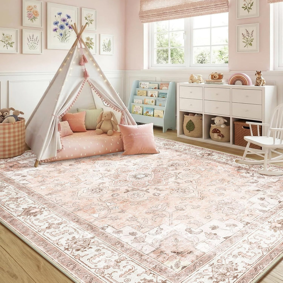 5x7 Washable Nursery Girls Low Pile Area Rug Pink